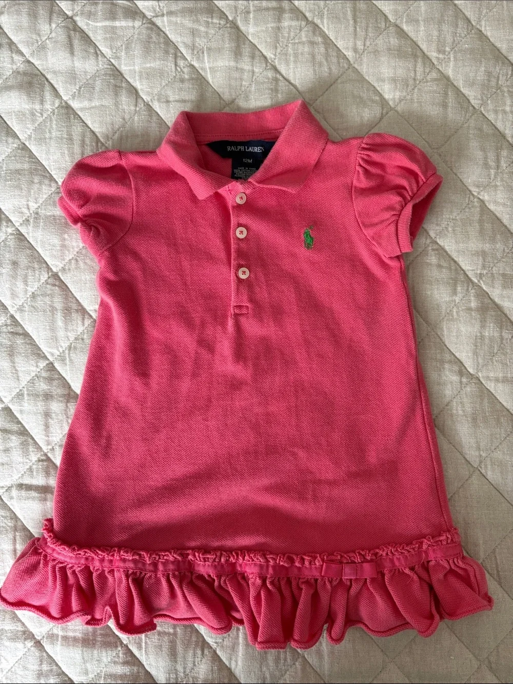 Ralph Lauren Hot Pink Girls Polo Dress with Ruffle Hem